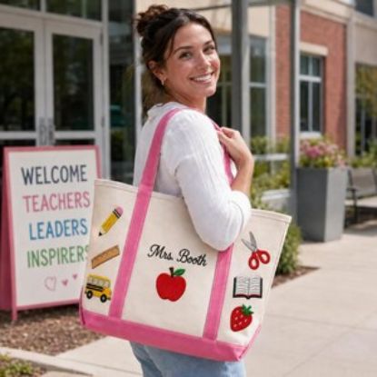 Personalized  Name Teacher Tote Bag Appreciation Gift Floral Classroom Work Carryall Canvas Aesthetic Flower School Shoulder Book Bag