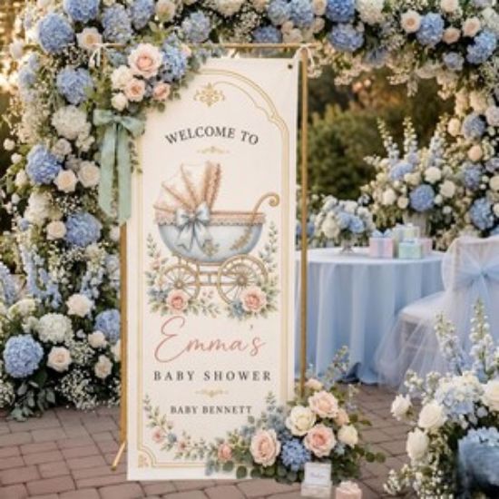 Personalized Baby in Bloom Fabric Welcome Banner, Custom Baby Party Sign Decor, Wildflower Baby Shower Backdrop, Floral Garden Party Gift