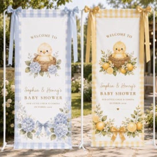Personalized Baby Shower Banner Sign, Little Chick Welcome Sign, Custom Name Fabric Backdrop, Farmhouse Baby Shower Decor Party