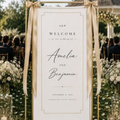 Personalized Polyester Wedding Banner | Custom Fabric Welcome Sign for Ceremony & Reception | Rustic Boho Modern Wedding Décor Party