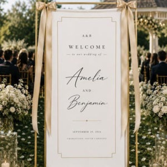 Personalized Polyester Wedding Banner | Custom Fabric Welcome Sign for Ceremony & Reception | Rustic Boho Modern Wedding Décor Party