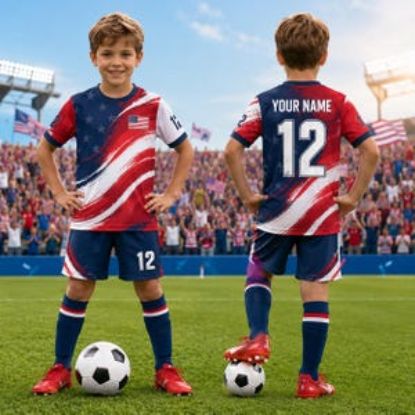 Personalized USA Soccer Jersey Red White Blue Custom Name Number America Shirt Patriotic Soccer Uniform for Men Women Youth Kids