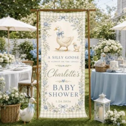 Personalized Silly Goose Baby Shower Banner, Custom Name Polyester Tapestry, Goose Theme Welcome Sign, Gender Neutral Nursery Hanging