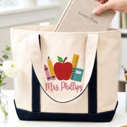Personalized Embroidered Teacher Tote Bags For Women, Custom School Spirit Tote Bags With Name, Gift For Preschool Teacher, Bestfriend Gift