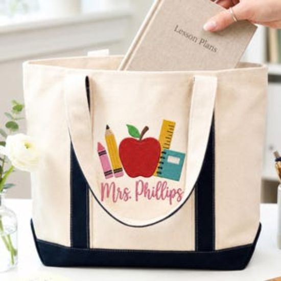 Personalized Embroidered Teacher Tote Bags For Women, Custom School Spirit Tote Bags With Name, Gift For Preschool Teacher, Bestfriend Gift
