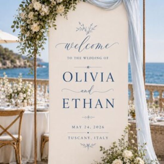 Fabric Wedding Welcome Sign, Custom Polyester Wedding Banner, Modern Wedding Welcome Sign, Personalized Ceremony Decor Party