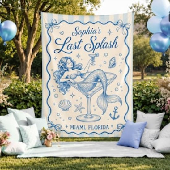 Custom Last Splash Bachelorette Banner Tapestry , Mermaid Bachelorette Banner, Beach Bachelorette, Beach Last Splash Mermaid Decor