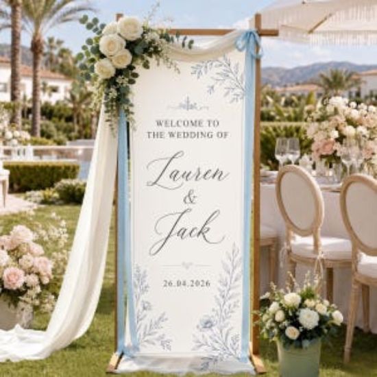 Personalized Polyester Wedding Welcome Sign, Custom Fabric Wedding Sign for Ceremony, Engagement Sign, Floral Wedding Sign, Modern Wedding