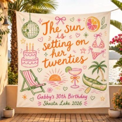 Custom Lake 30th Birthday Tapestry Banner, Thirty Party Photo Backdrop, Sunset Soiree Welcome Sign, Beach 30th Birthday, Lake Weekend Decor