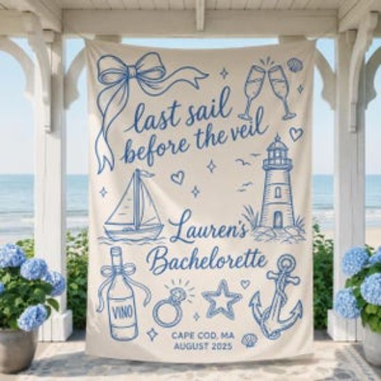 Personalized  Bachelorette Banner, Last Sail Before the Veil Bachelorette Sign, Sailing Theme, Coastal Bachelorette Backdrop, Beach Bach