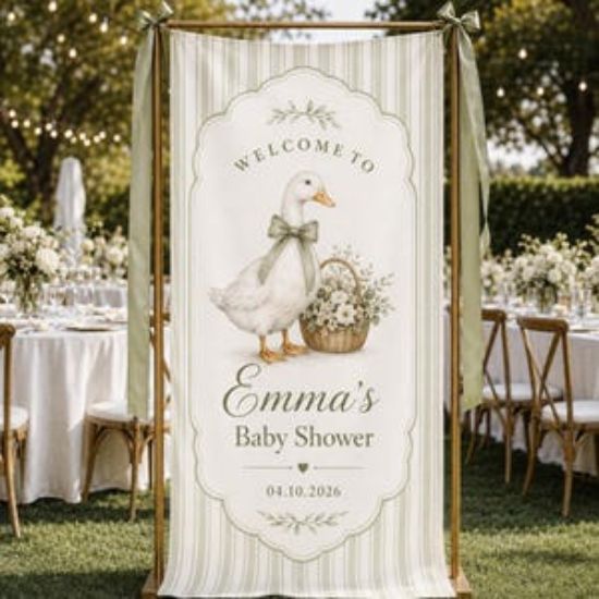 Personalized Goose Baby Shower Banner Decor, Garden Party Welcome Sign, Polyester Backdrop , Custom Fabric Banner