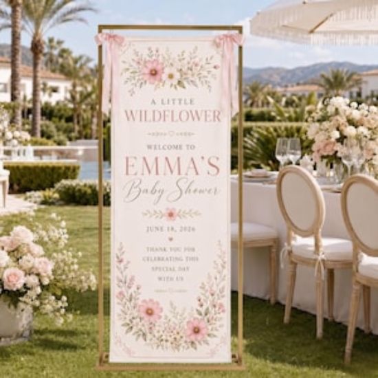 Personalized Baby in Bloom Fabric Welcome Banner , Custom Wildflower Baby Shower Backdrop, Baby Party Decor Gift, Floral Garden Party Sign