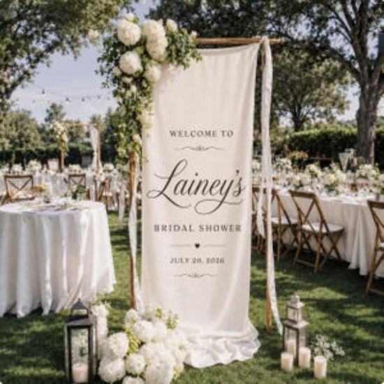 Personalized Fabric Polyester Bridal Shower Welcome Sign, Custom Name Wedding Shower Sign, Boho Wedding Welcome Sign Ceremony Sign