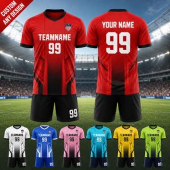 Custom Soccer Jersey Gradient Design, Personalized Name Number Team Printed Football Uniform for Men Women Kids Youth