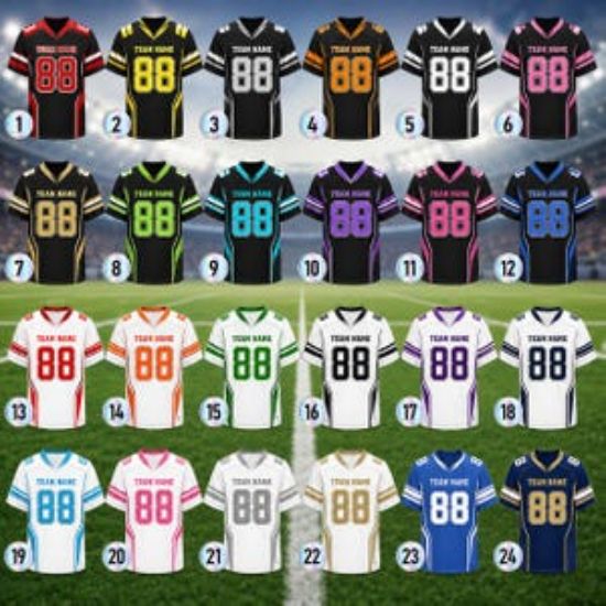 Personalized Football Jerseys, Custom Stitched Name Number Logo, Team Sports Uniforms Mesh Shirt, Party Gifts for Men Women Kids Toddler Fan