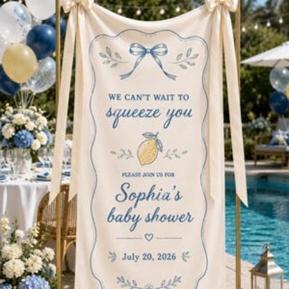 Personalized Lemon Baby Shower Welcome Sign, Custom Citrus Theme Party Decor Party Backdrop Polyester Banner