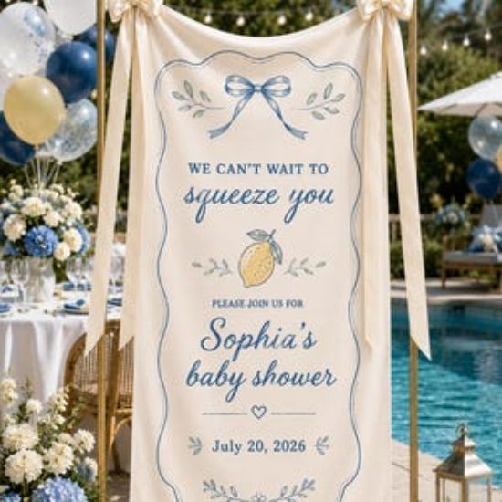 Personalized Lemon Baby Shower Welcome Sign, Custom Citrus Theme Party Decor Party Backdrop Polyester Banner
