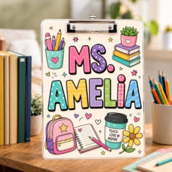 Personalized Teacher Clipboard, Custom Acrylic Clipboard with Teacher Name, Teacher Appreciation Gift, Back to School Classroom Supplies