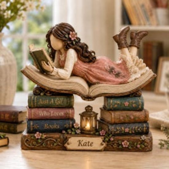 Custom Just A Girl Who Loves Books Wooden Block, Personalized  Book Lover, Reader Bookish girl, Bookshelf Decor Gift for Her,Library Decor