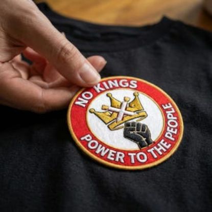 No Kings Embroidered Patch with Strikethrough Crown, Power To The People,Iron On Applique for Jackets Backpacks Streetwear, No Kings Patches