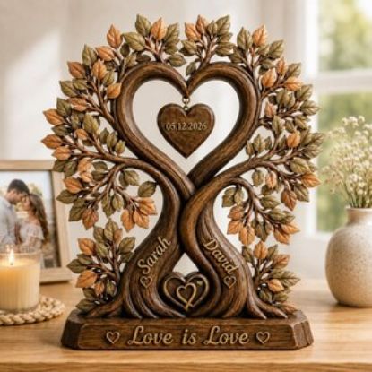 Couple Heart Tree 2D Flat Acrylic Plaque, Custom Couple Name Sign, Acrylic Block Decor, Wedding Anniversary Gifts, Romantic Decor