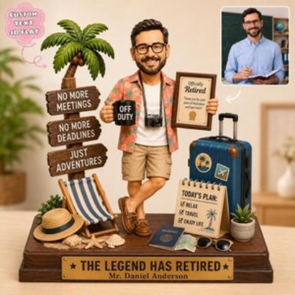 Custom Retirement 2D Flat Wooden Block Figure, Personalized Retiree Gift, Photo To Wooden Standee, Retirement Party Keepsake Decor