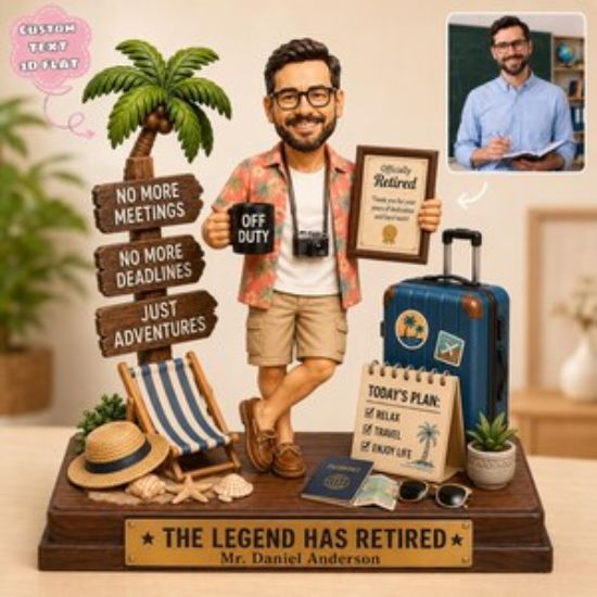 Custom Retirement 2D Flat Wooden Block Figure, Personalized Retiree Gift, Photo To Wooden Standee, Retirement Party Keepsake Decor