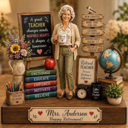 Personalized Teacher Retirement Wooden Block Gift, Custom Retired Teacher, Happy Retirement Keepsake Decor, Thank You Teacher Gift for Her