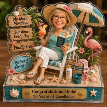 Custom Retirement Gift for Women Personalized Coworker 2D Flat Acrylic Plaqaue Standee Retired and Loving It Beach Party Present 2026