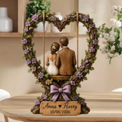 Personalized Couple Wedding Sculpture 2d Flat Acrylic Plaque, Custom Name Heart Tree Keepsake, Bride Groom Gift, Anniversary Shelf Decor