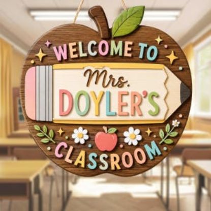 Personalized Apple Teacher Door 2 Layer Wooden Sign, Teacher Door Hanger, Teacher Appreciation Gift, Classroom Decor, Back To School