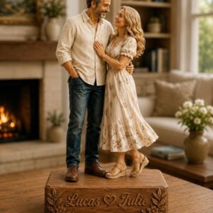 Custom Photo Portrait Wooden Block, Personalized Couple Wooden Plaque, Wedding Anniversary Gift, Family Photo Block, Home Decor Sculpture