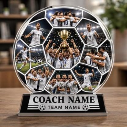 Custom Soccer Coach Gift Personalized Photo Collage Acrylic Plaque Team Appreciation Trophy Unique Coach Gift for Soccer Fans