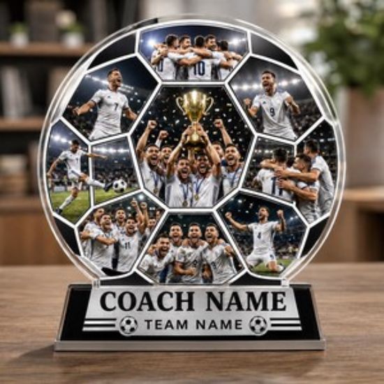 Custom Soccer Coach Gift Personalized Photo Collage Acrylic Plaque Team Appreciation Trophy Unique Coach Gift for Soccer Fans