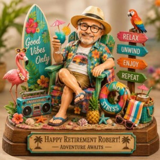 Personalized Gnome Retirement Figurine Wooden Block Beach Theme Decor Keepsake Funny Retirement Gift for Mom Dad Custom Office or Home Decor