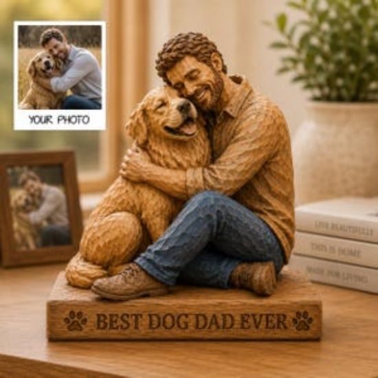 Personalized Dog Dad 2D FLat Wooden Block, Custom Photo Pet Portrait Carved Figurine, Best Dog Dad Ever Keepsake, Fathers Day,  Gift Family