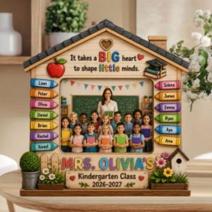 Custom Teacher Class Photo 2D Flat Wooden Block ,Teacher Appreciation Wooden Block,It takes a Big Heart to Shape Little Minds,Picture Frame
