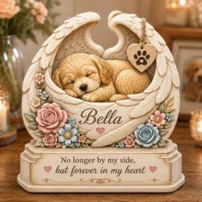 Personalized Pet Memorial 2D Flat Wooden Block, Custom Dog Angel Wings Keepsake, Rainbow Bridge Gift, Pet Loss Sympathy Decor Home