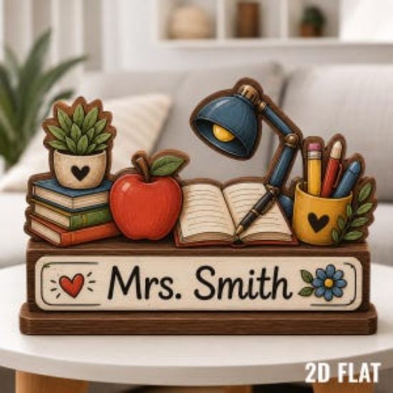 Personalized Teacher Desk 2 D Flat Wooden Block, Custom Teacher Appreciation Gift, Classroom Decor, Back to School Gift