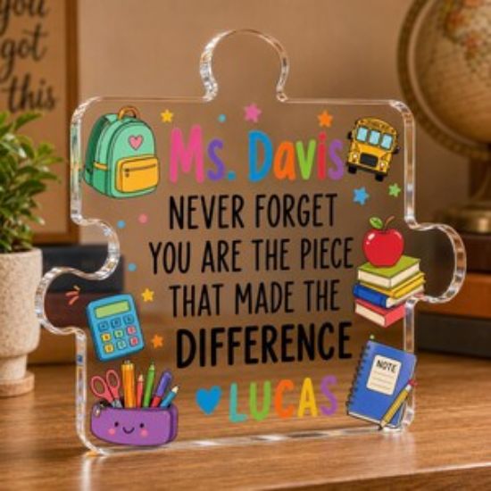 Personalized Teacher Appreciation Gift, Custom Thank You Plaque for Teacher, Acrylic Plaque Puzzle Piece Block, Year End School Leaving Gift