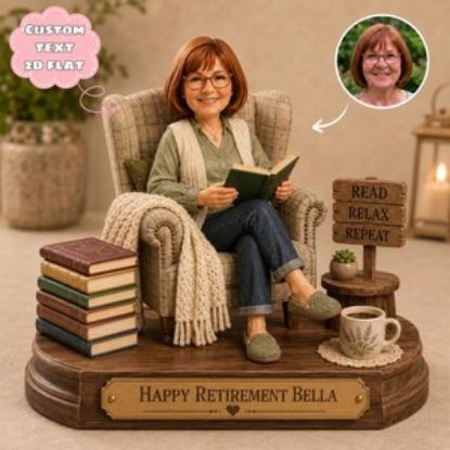 Custom Book Lover 2D Flat Wooden Block Figure, Personalized Retirement Gift For Her Decor, Photo To Wooden Standee, Reading Lover Keepsake