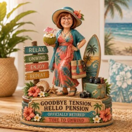 Personalized Retirement Beach Theme Figurine From Photo, Custom Decor Keepsake Funny Retirement Gift for Mom Dad Custom Office or Home Decor