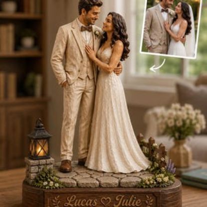 Personalized Couple Photo 2D Flat Wooden Block, Wedding Anniversary Gift, Family Photo Block, Home Decor Sculpture