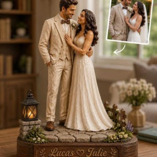 Personalized Couple Photo 2D Flat Wooden Block, Wedding Anniversary Gift, Family Photo Block, Home Decor Sculpture