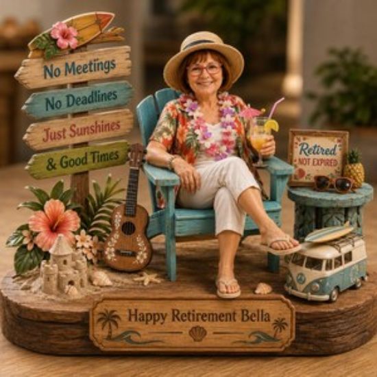 Personalized Retirement Wooden Block, Beach Chair Custom Photo Decor, Happy Retirement Gift 2026, Tropical Keepsake for Coworker Friend