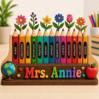 Personalized Teacher Desk Name Acrylic Plaque Back To School Gift For Teachers Appreciation, Crayon Floral Acrylic, School Counselor Gift