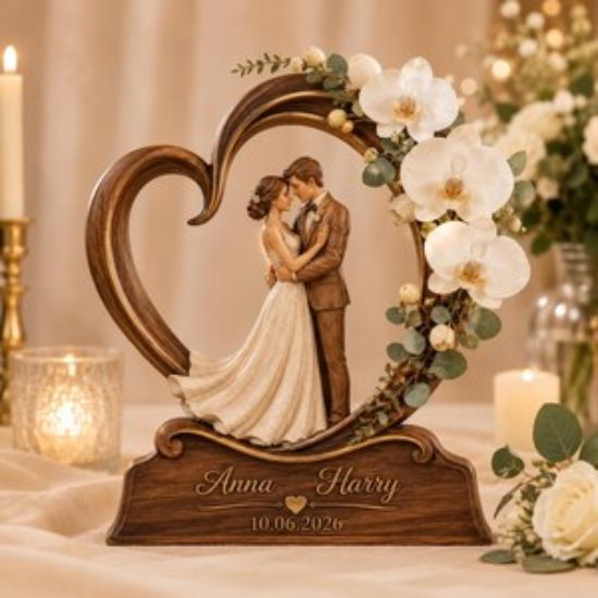 Personalized Couple Heart Sculpture 2D Flat Acrylic Plaque, Wedding Keepsake, Anniversary , Rustic Bridal Decor Wedding Gifts For The Couple