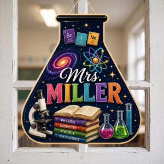 Personalized Science Teacher Name 2 Layer Wooden Sign, Science Classroom Decor,Custom Teacher Door Sign, Teacher Door Hanger, Back To School