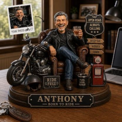 Personalized Motorcycle 2D Flat Wooden Block, Custom Biker Photo Figurine, Ride Free Desk Decor, Dad Birthday Father's Day Gift, Brithday
