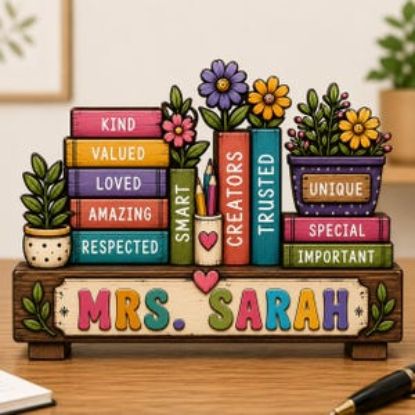 Custom Teacher Name 2D Flat Wooden Block, Teacher Name Plaque Wooden Block, Back to School Gifts Teacher, Custom Teacher Appreciation Gifts